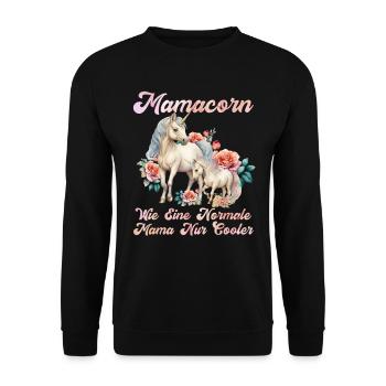 Mamacorn Einhorn Muttertag Mama Cooles Einhorn - Unisex Pullover - Schwarz - Vorne - Alina (178cm) & Michal (187cm)