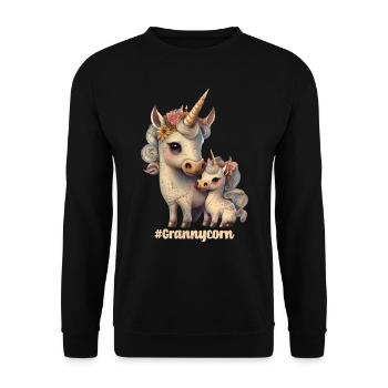 Omacorn Einhörner Fans Großmütter Unicorn - Unisex Pullover - Schwarz - Vorne - Alina (178cm) & Michal (187cm)