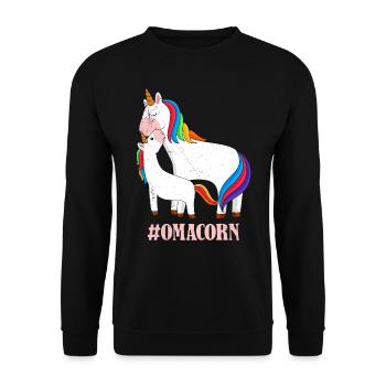 Omacorn Einhorn Fans Muttertag Unicorn Granny - Unisex Pullover - Schwarz - Vorne - Alina (178cm) & Michal (187cm)