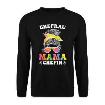 Mama Ehefrau und Chefin Muttertag Mama Boss - Unisex Pullover - Schwarz - Vorne - Alina (178cm) & Michal (187cm)