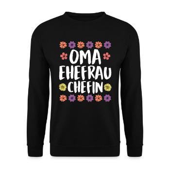 Oma Chefin Großmutter Muttertag Granny Ehefrau - Unisex Pullover - Schwarz - Vorne - Alina (178cm) & Michal (187cm)