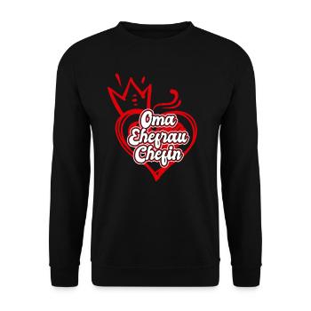 Oma Ehefrau Chefin Legende Großmutter Grandma - Unisex Pullover - Schwarz - Vorne - Alina (178cm) & Michal (187cm)