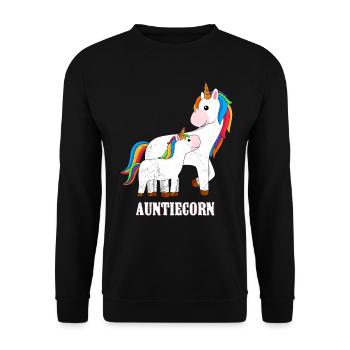 Auntiecorn Einhorn Fan Unicorn Tanten - Unisex Pullover - Schwarz - Vorne - Alina (178cm) & Michal (187cm)