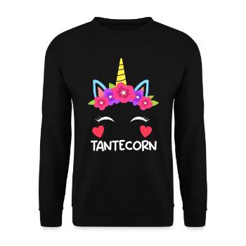 Tanticorn Einhorn Fan Muttertag Tanten Unicorn - Unisex Pullover - Schwarz - Vorne - Alina (178cm) & Michal (187cm)