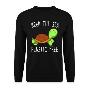 Rette die Erde Keep the Sea Plastic free - Unisex Pullover - Schwarz - Vorne - Alina (178cm) & Michal (187cm)