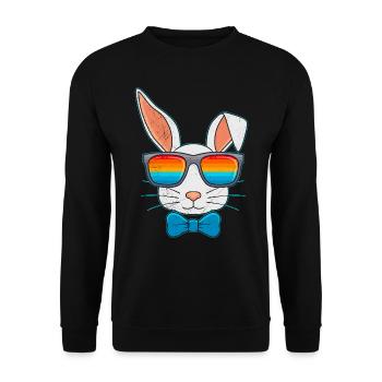 Hasengesicht Cooler Osterhase mit Brille - Unisex Pullover - Schwarz - Vorne - Alina (178cm) & Michal (187cm)