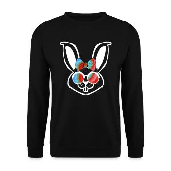 Hasengesicht Cooler Osterhase mit Brille - Unisex Pullover - Schwarz - Vorne - Alina (178cm) & Michal (187cm)