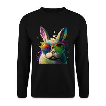 Hasengesicht Cooler Osterhase mit Brille - Unisex Pullover - Schwarz - Vorne - Alina (178cm) & Michal (187cm)