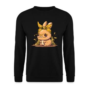Süße Osterhasen Hasengesicht Cute Bunny - Unisex Pullover - Schwarz - Vorne - Alina (178cm) & Michal (187cm)