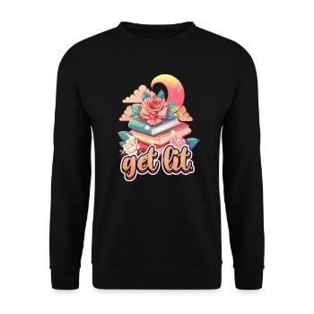 Get Lit Book Lover Bookworm and Reader - Unisex Sweatshirt - black - Front - Alina (178cm) & Michal (187cm)