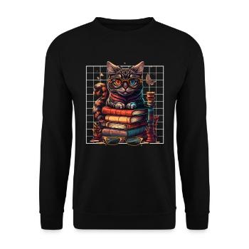 Katzenliebhaber und Bücherwurm Buchliebhaber und - Unisex Pullover - Schwarz - Vorne - Alina (178cm) & Michal (187cm)