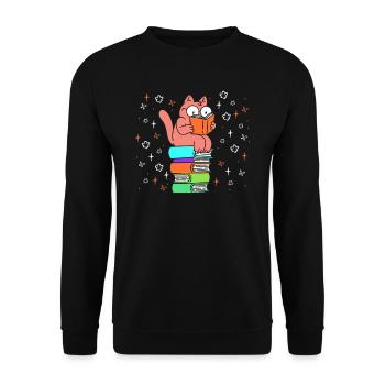 Katzenfans Book lover Katzenliebhaber Leseratte - Unisex Pullover - Schwarz - Vorne - Alina (178cm) & Michal (187cm)