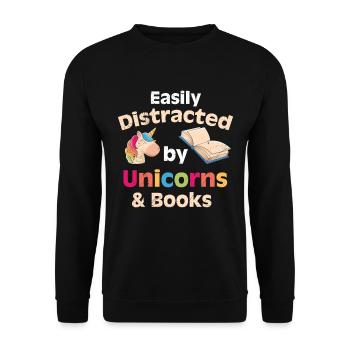 Amateurs de livres Facile à distraire par les licornes - Sweat-shirt Unisexe - noir - Devant - Alina (178cm) & Michal (187cm)