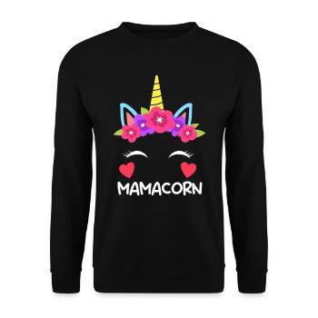 Mamacorn Einhorn Fan Muttertag Mom Unicorn - Unisex Pullover - Schwarz - Vorne - Alina (178cm) & Michal (187cm)