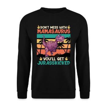 Mamasaurus Muttertag Mama Dinosaurier - Unisex Pullover - Schwarz - Vorne - Alina (178cm) & Michal (187cm)