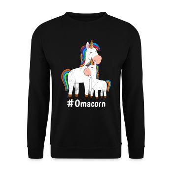 Omacorn Einhorn Fans Muttertag Unicorn Granny - Unisex Pullover - Schwarz - Vorne - Alina (178cm) & Michal (187cm)