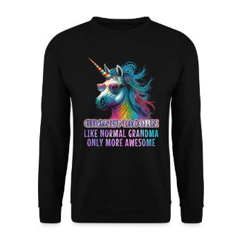 Einhorn Fan Omacorn Grandma Muttertag Granny - Unisex Pullover - Schwarz - Vorne - Alina (178cm) & Michal (187cm)