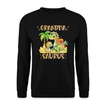 Omasaurus Dinosaurier Grandma Muttertag Granny - Unisex Pullover - Schwarz - Vorne - Alina (178cm) & Michal (187cm)