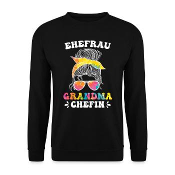 Oma Chefin Großmutter Muttertag Granny Ehefrau - Unisex Pullover - Schwarz - Vorne - Alina (178cm) & Michal (187cm)
