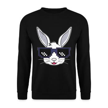 Hasengesicht Cooler Osterhase mit Brille - Unisex Pullover - Schwarz - Vorne - Alina (178cm) & Michal (187cm)