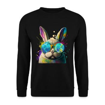 Hasengesicht Cooler Osterhase mit Brille - Unisex Pullover - Schwarz - Vorne - Alina (178cm) & Michal (187cm)
