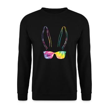 Hasengesicht Cooler Osterhase mit Brille - Unisex Pullover - Schwarz - Vorne - Alina (178cm) & Michal (187cm)