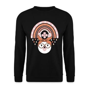 Süße Osterhasen Hasengesicht Cute Bunny - Unisex Pullover - Schwarz - Vorne - Alina (178cm) & Michal (187cm)