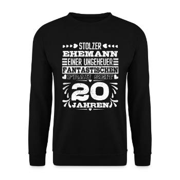 Ehemann 20. Hochzeitstag Porzellanhochzeit - Unisex Pullover - Schwarz - Vorne - Alina (178cm) & Michal (187cm)