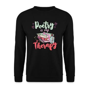 Poesie ist meine Therapie Gedichte Book lover - Unisex Pullover - Schwarz - Vorne - Alina (178cm) & Michal (187cm)
