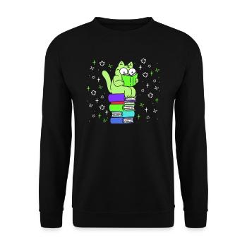 Katzenfans Book lover Katzenliebhaber Leseratte - Unisex Pullover - Schwarz - Vorne - Alina (178cm) & Michal (187cm)