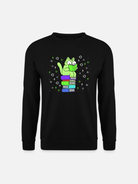 Katzenfans Book lover Katzenliebhaber Leseratte - Unisex Pullover - Schwarz
