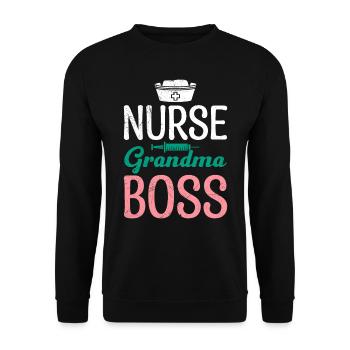 Krankenschwester Oma Chefin Muttertag Granny Boss - Unisex Pullover - Schwarz - Vorne - Alina (178cm) & Michal (187cm)
