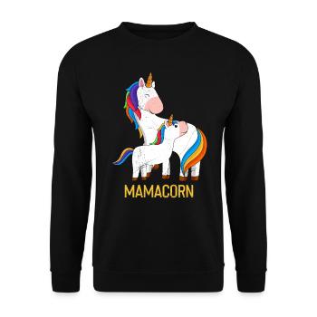 Mamacorn Muttertag Einhörner Mama Einhorn - Unisex Pullover - Schwarz - Vorne - Alina (178cm) & Michal (187cm)