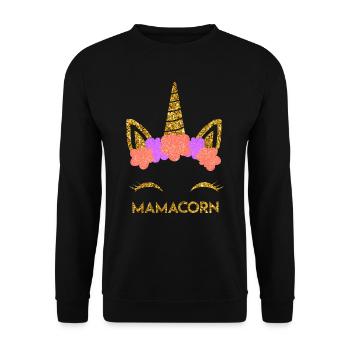 Mamacorn cooles Einhorn Fan Mama Mütter - Unisex Pullover - Schwarz - Vorne - Alina (178cm) & Michal (187cm)