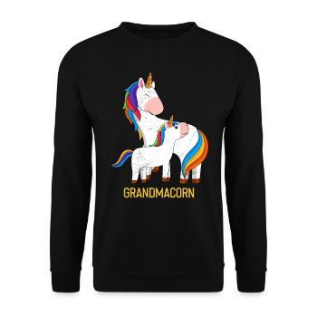 Omacorn Muttertag Einhörner Großmutter Unicorn - Unisex Pullover - Schwarz - Vorne - Alina (178cm) & Michal (187cm)