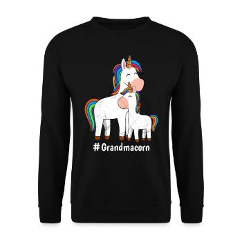 Omacorn Einhorn Fans Muttertag Unicorn Granny - Unisex Pullover - Schwarz - Vorne - Alina (178cm) & Michal (187cm)