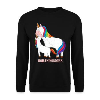 Omacorn Einhorn Fans Muttertag Unicorn Granny - Unisex Pullover - Schwarz - Vorne - Alina (178cm) & Michal (187cm)