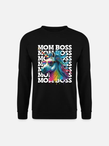 Mama Boss Einhorn Muttertag starke Mama Bossy - Unisex Pullover - Schwarz