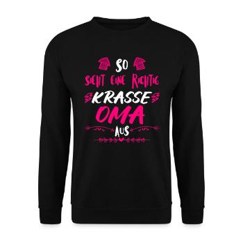 Beste Oma krasse Oma Großmutter Granny - Unisex Pullover - Schwarz - Vorne - Alina (178cm) & Michal (187cm)