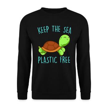 Rette die Erde Keep the Sea Plastic free - Unisex Pullover - Schwarz - Vorne - Alina (178cm) & Michal (187cm)