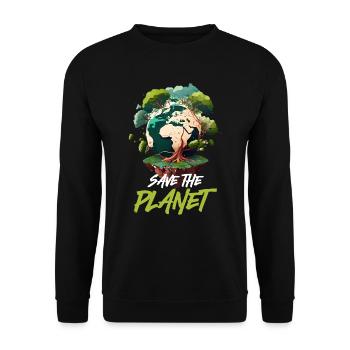 Rette den Planeten Mutter Erde Umweltschutz - Unisex Pullover - Schwarz - Vorne - Alina (178cm) & Michal (187cm)