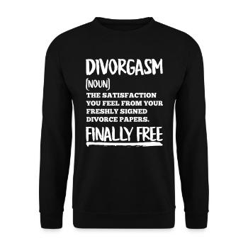 Scheidung Frauen Divorgasm Endlich geschieden - Unisex Pullover - Schwarz - Vorne - Alina (178cm) & Michal (187cm)