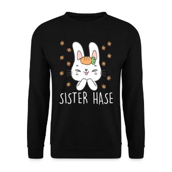 Osterhasen Schwester Easter Bunny Cute - Unisex Pullover - Schwarz - Vorne - Alina (178cm) & Michal (187cm)