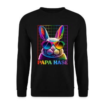 Hasengesicht Papa Hase cooler Osterhase mit Brille - Unisex Pullover - Schwarz - Vorne - Alina (178cm) & Michal (187cm)