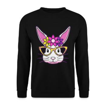 Hasengesicht Cooler Osterhase mit Brille - Unisex Pullover - Schwarz - Vorne - Alina (178cm) & Michal (187cm)