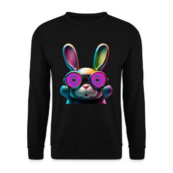 Hasengesicht Cooler Osterhase mit Brille - Unisex Pullover - Schwarz - Vorne - Alina (178cm) & Michal (187cm)
