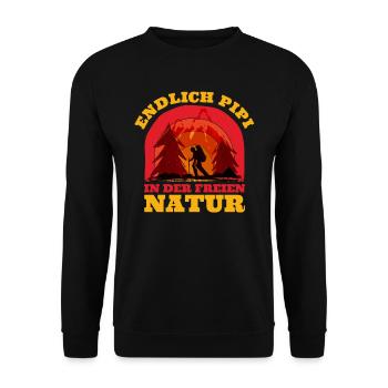 Wanderer Endlich in der freien Natur Berge - Unisex Pullover - Schwarz - Vorne - Alina (178cm) & Michal (187cm)