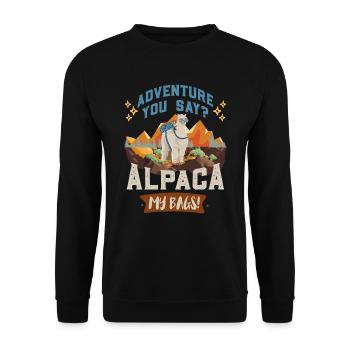 Alpaca my Bags Wandern lustig Bergfan Wanderer - Unisex Pullover - Schwarz - Vorne - Alina (178cm) & Michal (187cm)