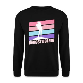 Bergsteigerin klettern Bergkraxlerin Wandern Berge - Unisex Pullover - Schwarz - Vorne - Alina (178cm) & Michal (187cm)