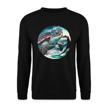 Save the turtles Environmental Protection Ocean - Unisex Sweatshirt - black - Front - Alina (178cm) & Michal (187cm)